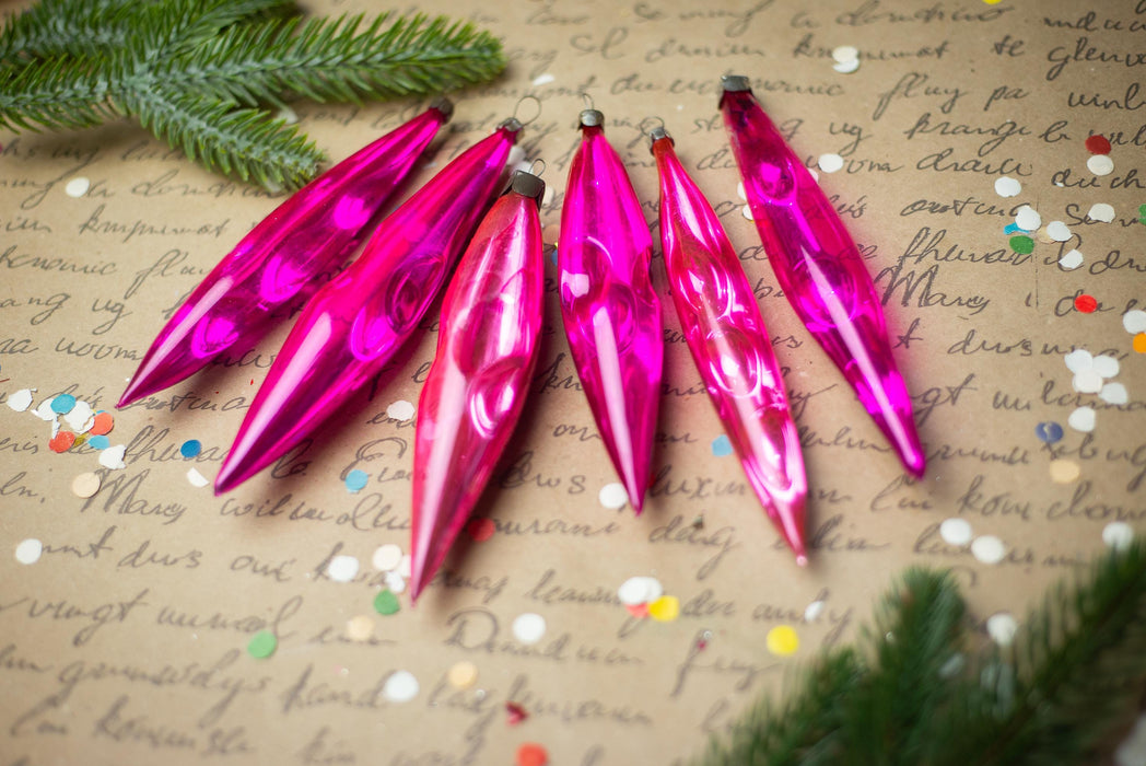 Vintage Pink Reflector Icicles – Set of 6