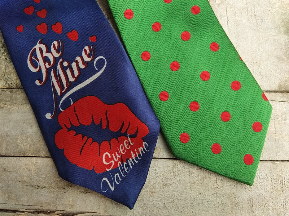 Vintage Novelty Ties – Retro 90s Mens Ties | Polka Dot Silk Tie & Valentine Print