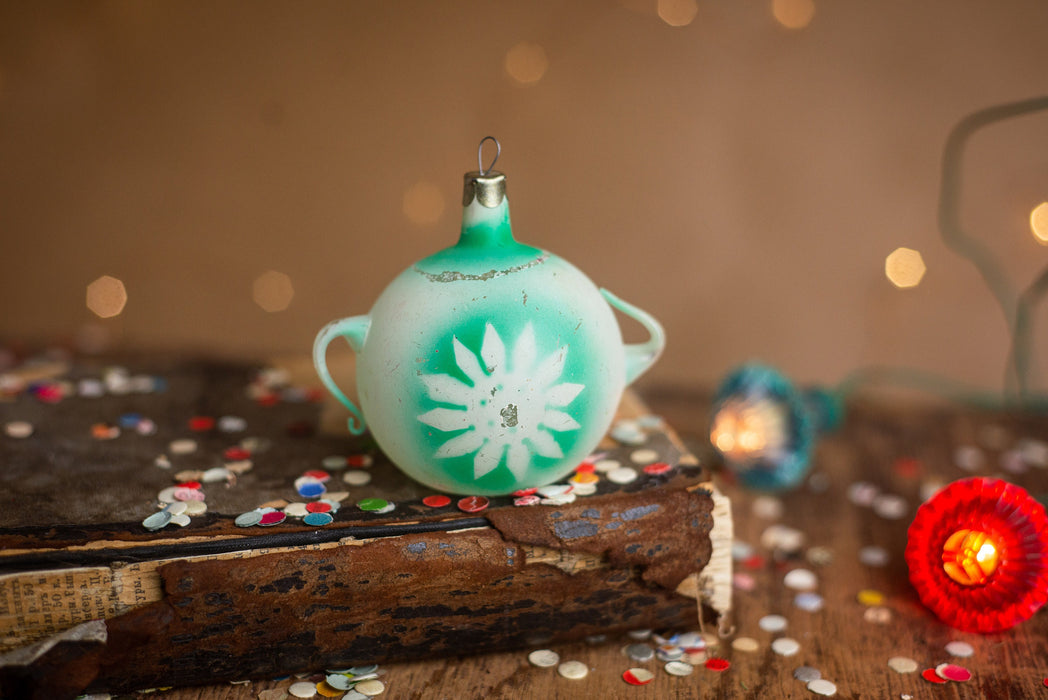 Vintage Glass Kettle Ornament, Rustic Christmas Tree