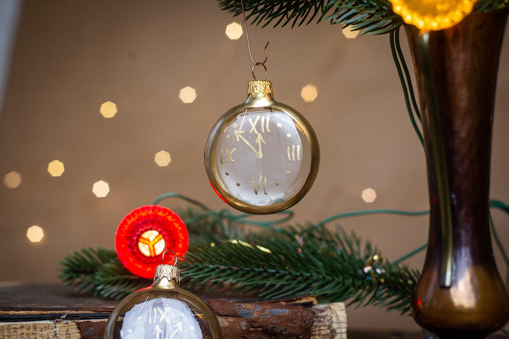 Vintage Hand-Painted Glass Clock Christmas Ornament