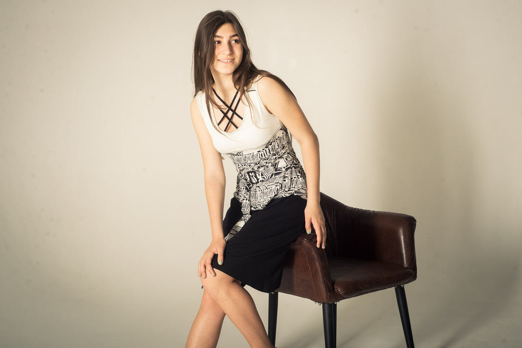 Vintage Midi Dress – 80s Retro Sundress with Adjustable Waist Belt | Black White Dress