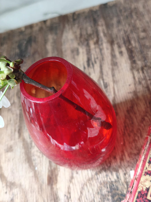 Red Glass Vase Mid Century, Small Retro Bud Vase Aesthetic Decor