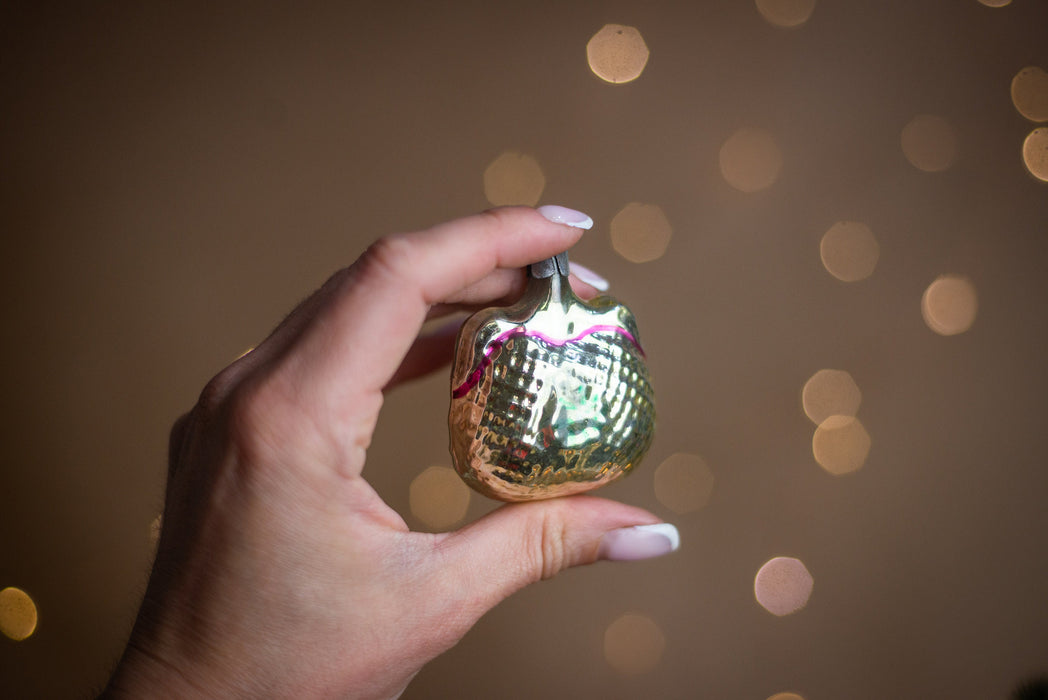 Vintage Glass Purse Christmas Ornament, Gold Mid Century