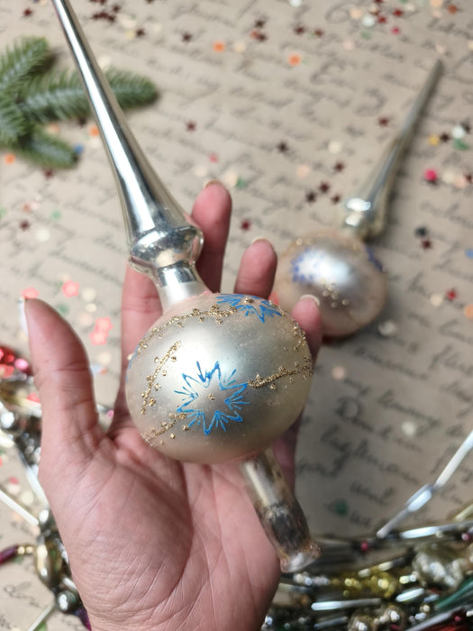 Vintage Silver Glass Tree Topper with Blue Stars – 1960s