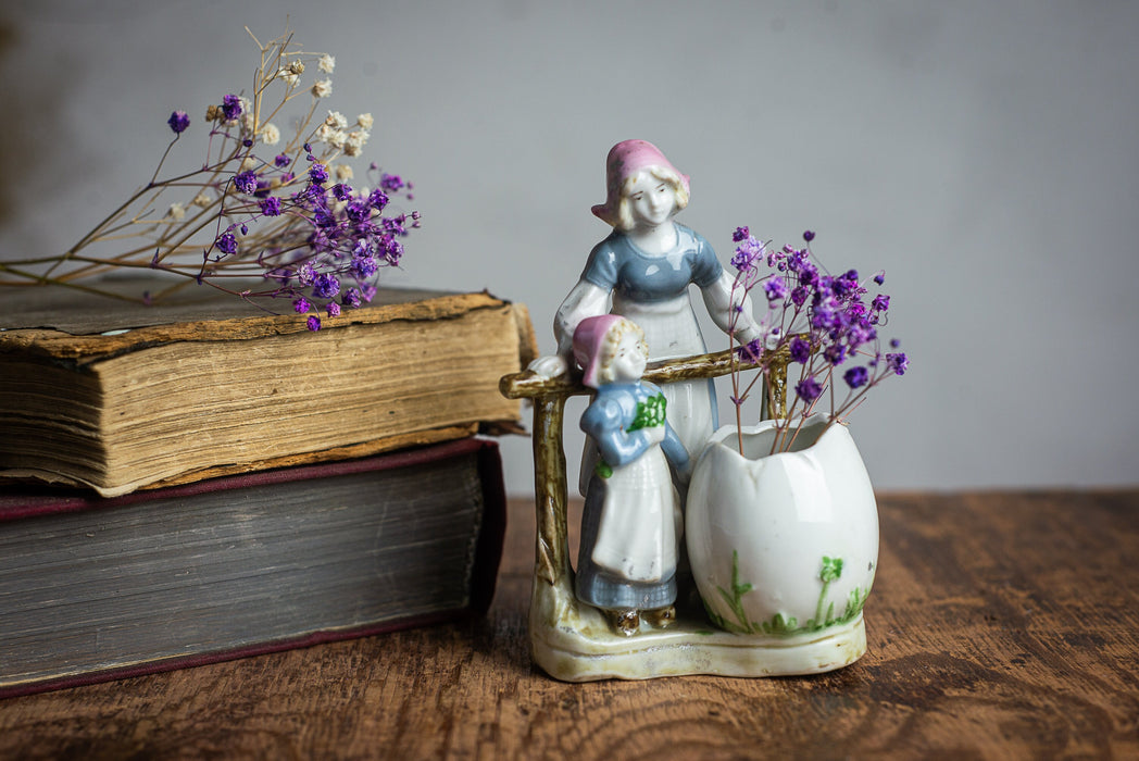 Easter Porcelain Figurine – Vintage Ceramic Woman With Girl Statuette