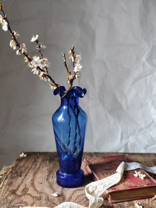 Cobalt Blue Glass Vase Mid Century, Tall Retro Aesthetic Decor