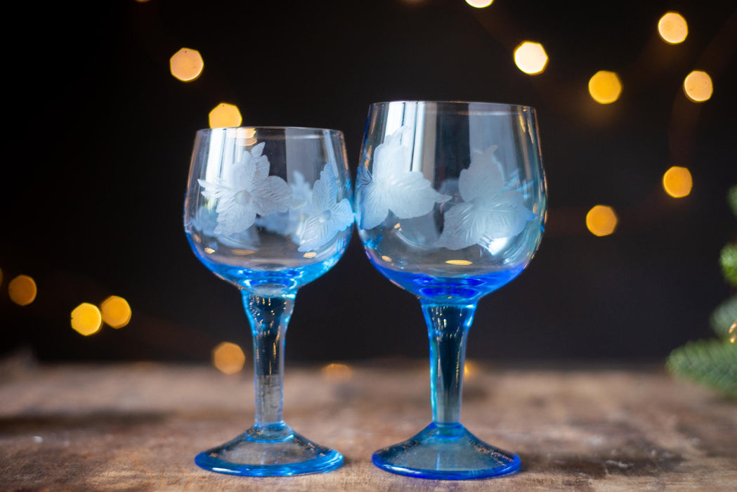 Vintage Blue Glass Drinkware Set – 1970s Barware