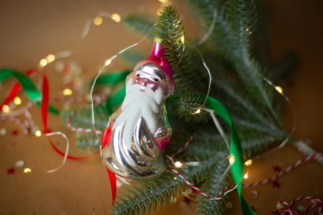 Vintage Glass Santa Claus Christmas Ornament - Hand-Blown