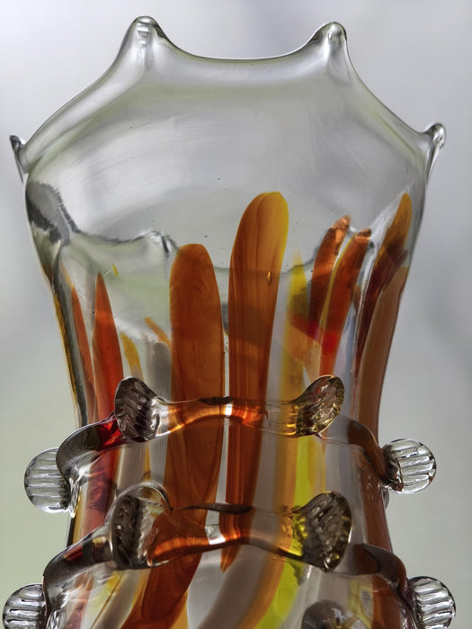 Murano Style Glass Vase, Hand Blown Colorful Mid Century Art Vase Decor