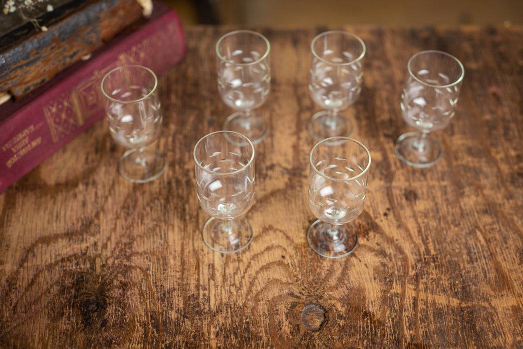 Vintage Czech Engraved Shot Glasses – Set of 6