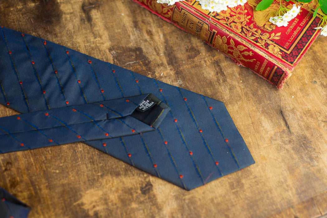 Vintage Designer Silk Neckties, Geometric Blue Red Tie Collection, Wedding Necktie