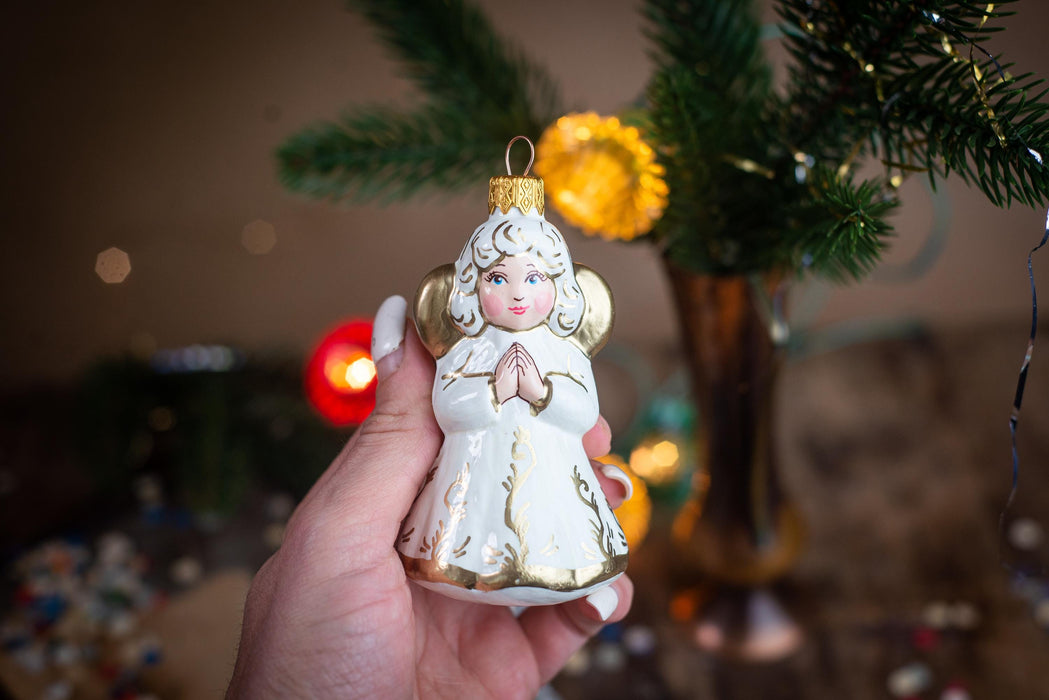 Vintage Glass Angel Ornament, White Christmas Tree