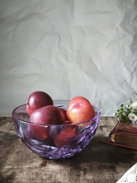 Vintage Purple Crystal Bowl – 1970s Violet Glass Fruit Bowl With Faceted Design