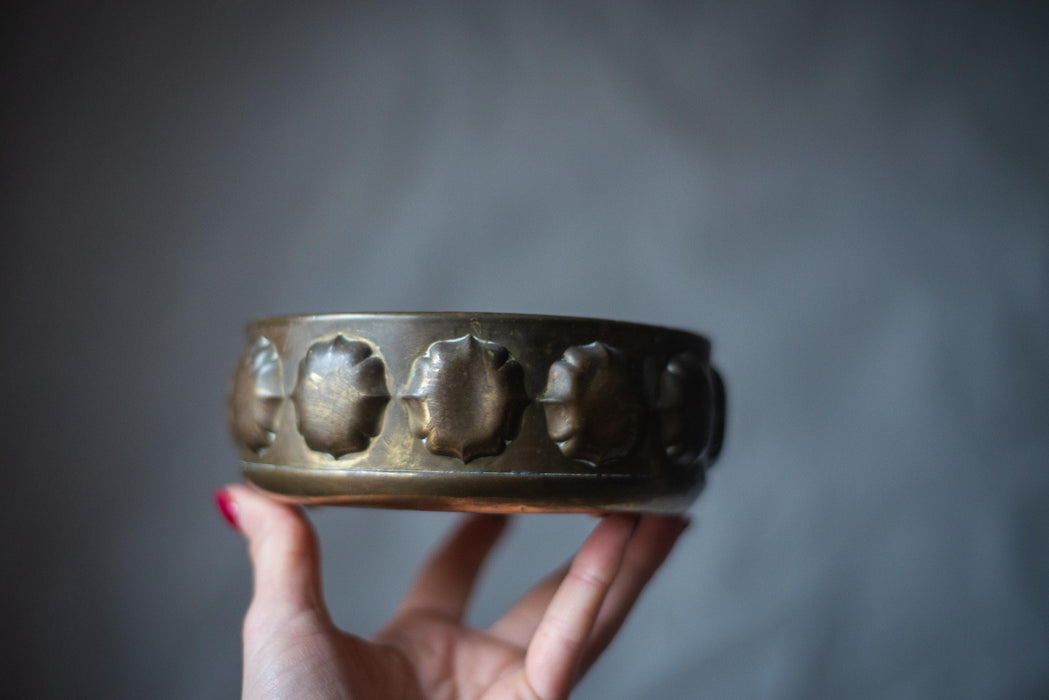 Vintage Brass Planter Bowl | German Brass Dish With Embossed Floral Pattern