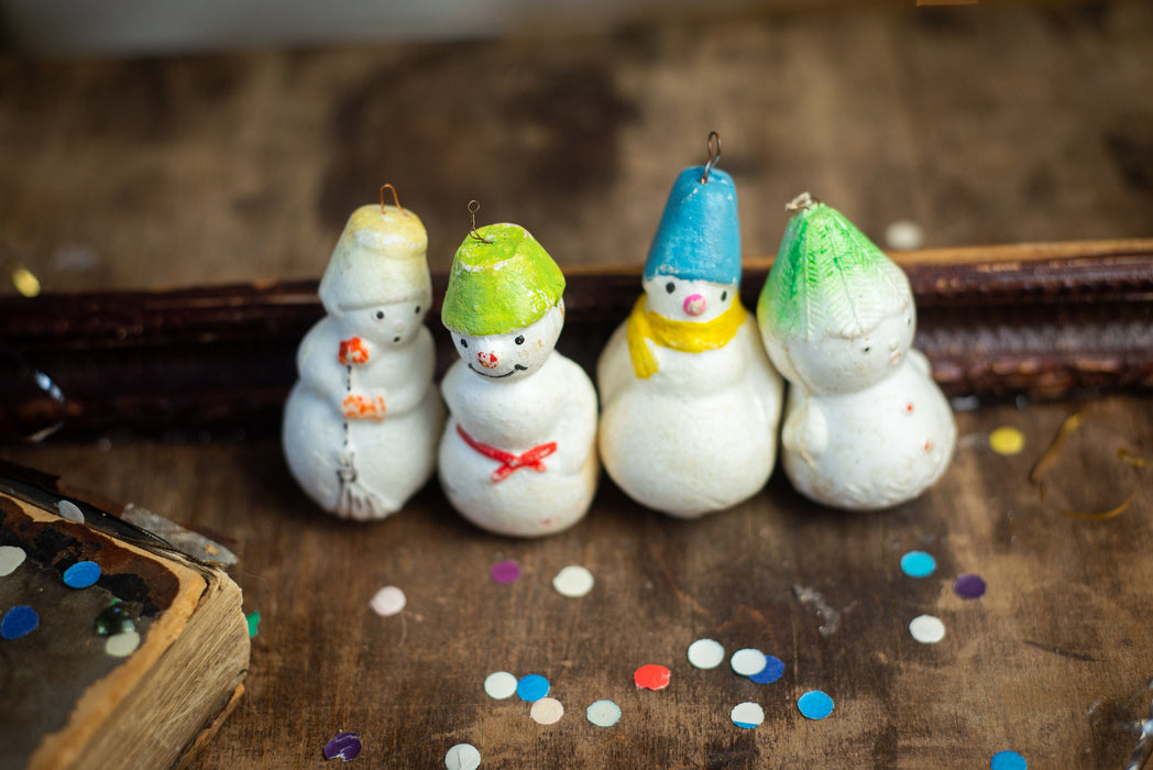 1960s Foam Plastic Snowman Ornaments, Soviet Retro