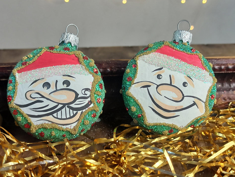 Vintage Santa Glass Ornament with Hand Painted Details