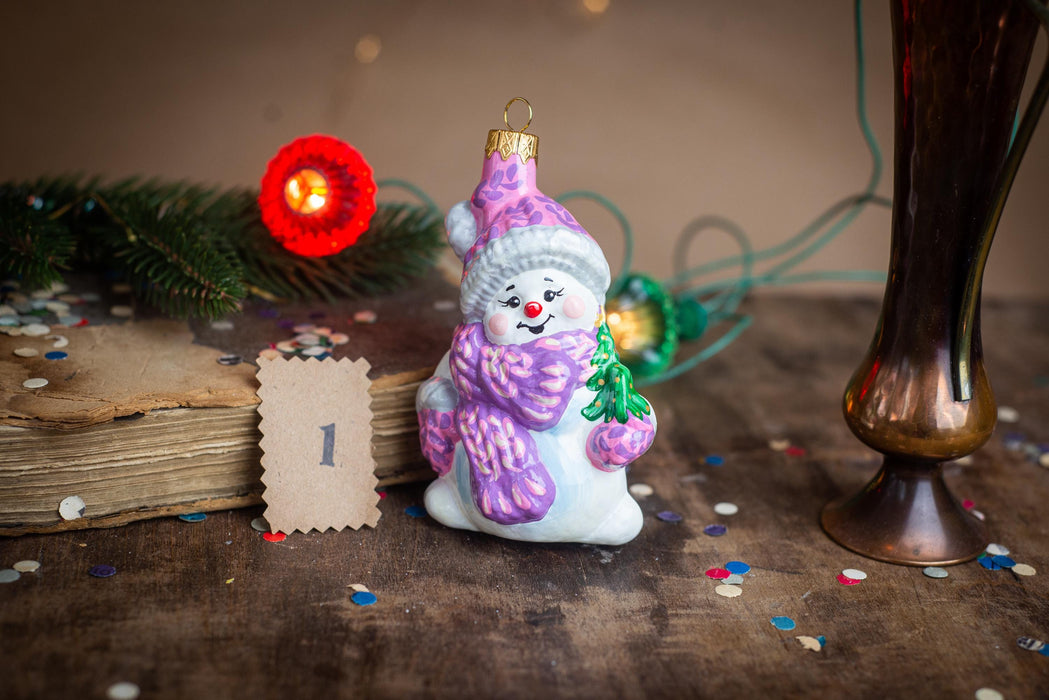 Hand-Painted Snowman Glass Christmas Ornaments