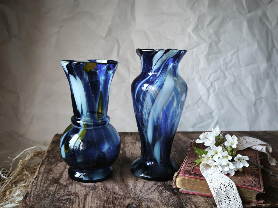 Vintage Murano Style Glass Vase, Cobalt Blue Art Glass, 1970s Bud Vase