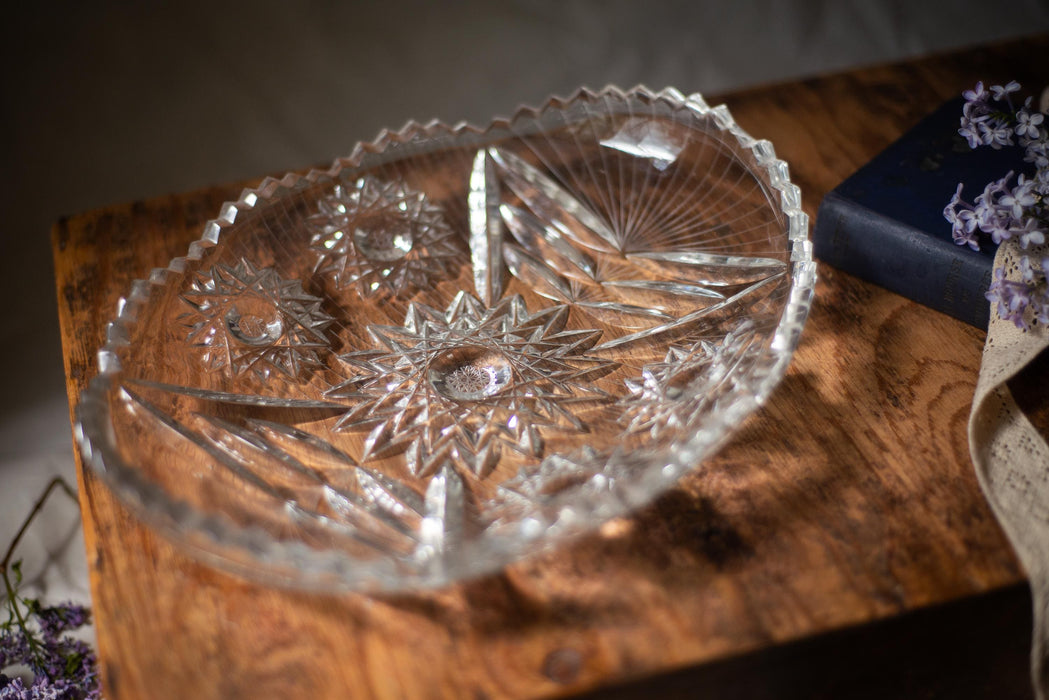 Vintage Crystal Serving Plate - Oval Crystal Platter | Cut Glass Tray Snack Serving Platter