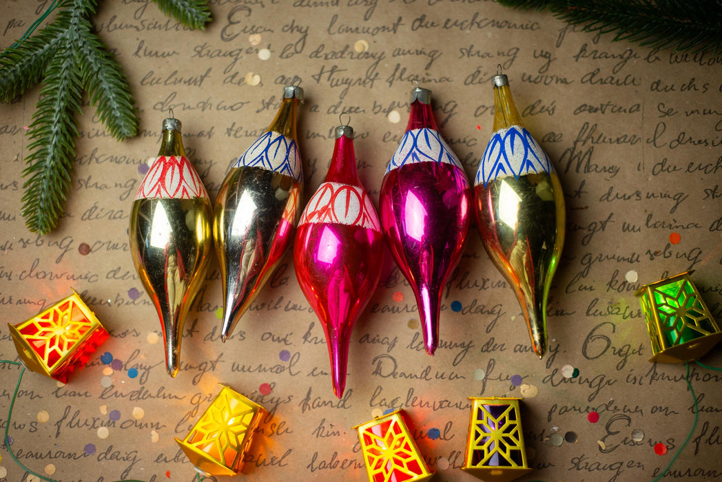 Vintage Glass Icicle Christmas Ornaments, Set of 5 – 15 cm