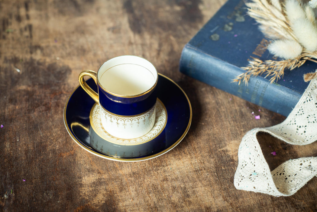 Vintage Bone China Coffee Cup & Saucer, 1960s European Gold Rim Tea Set