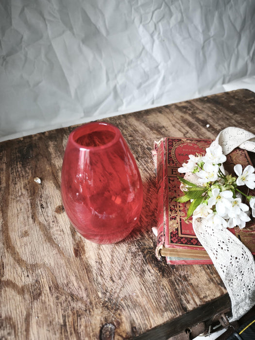 Red Glass Vase Mid Century, Small Retro Bud Vase Aesthetic Decor