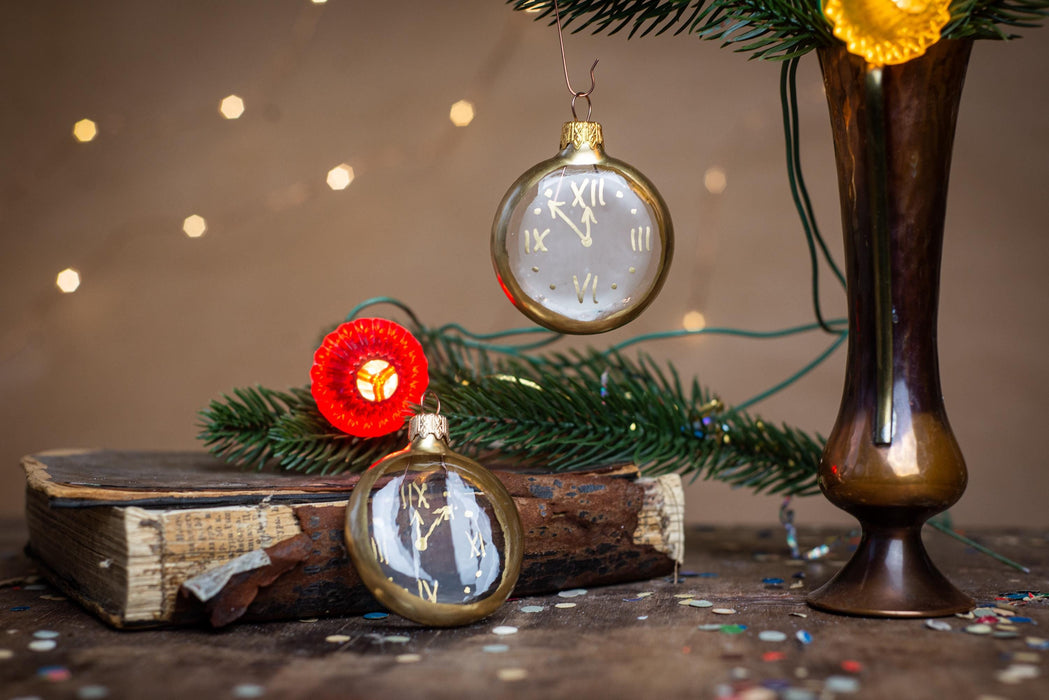 Vintage Hand-Painted Glass Clock Christmas Ornament