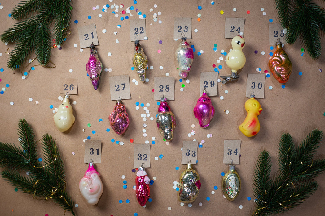 Vintage Glass Bird Ornaments, Retro Parrot & Chicken Xmas