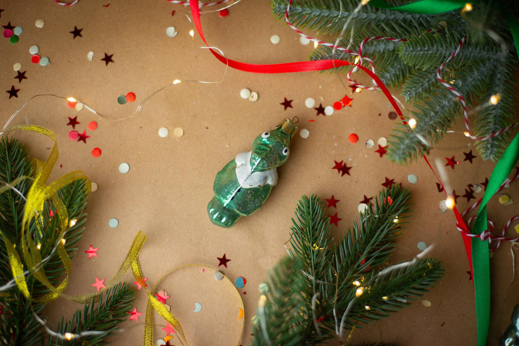 Vintage Crocodile Glass Ornament, Whimsical Christmas