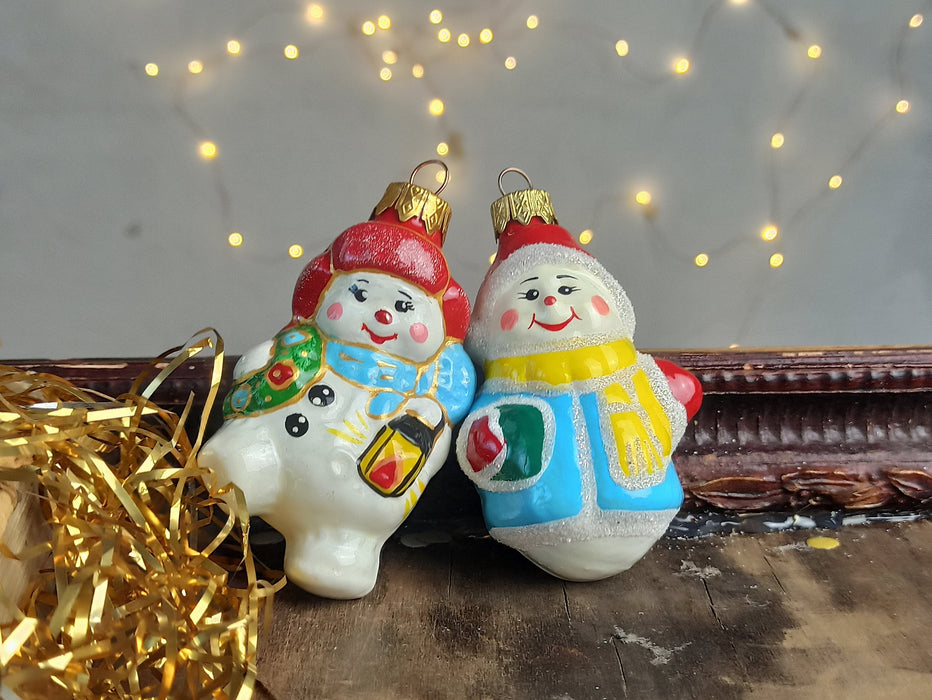 Hand-Blown Glass Snowmen Ornaments, Colorful Christmas
