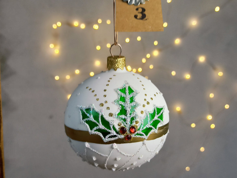Black White Christmas Baubles Set, Hand Painted Glass