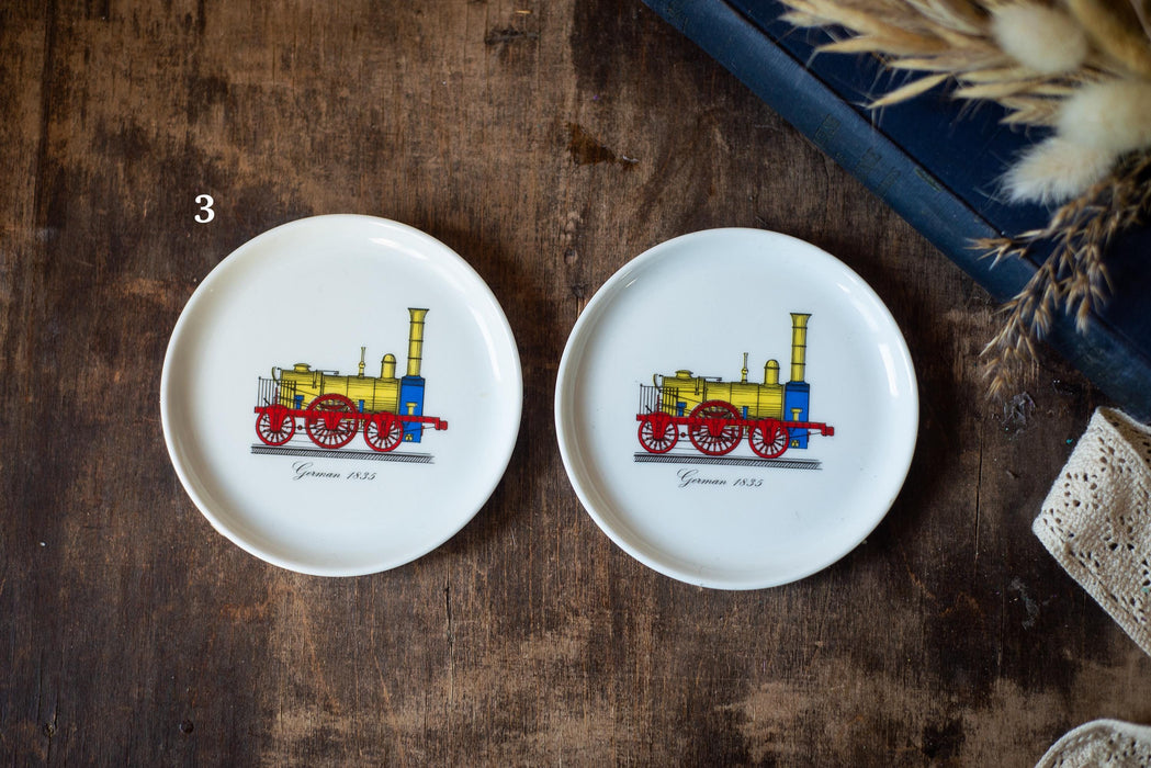Vintage Train Snack Plates' Porcelain Steam Locomotive Dessert Set