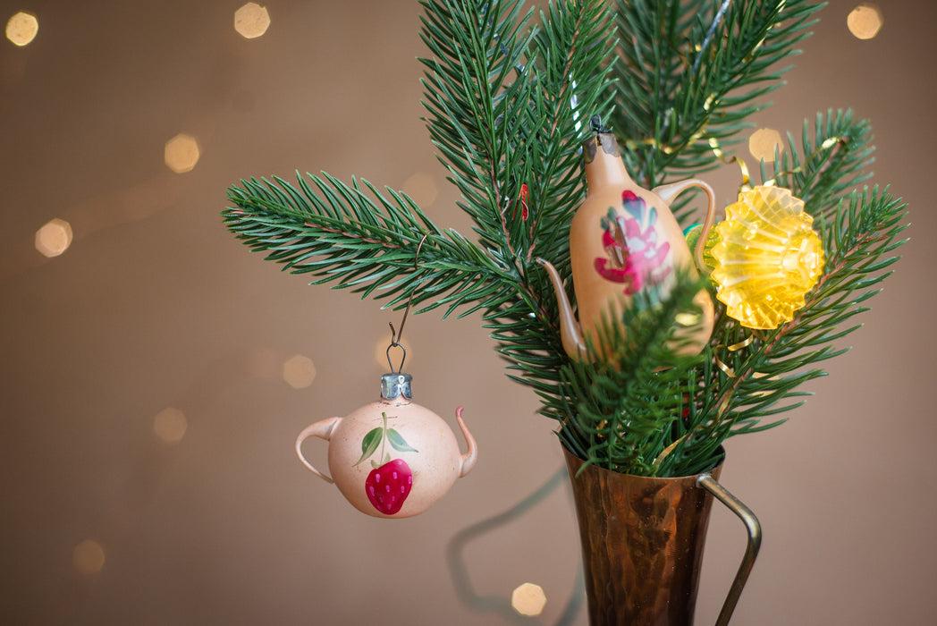 Vintage Glass Teapot Christmas Ornament, 1950s