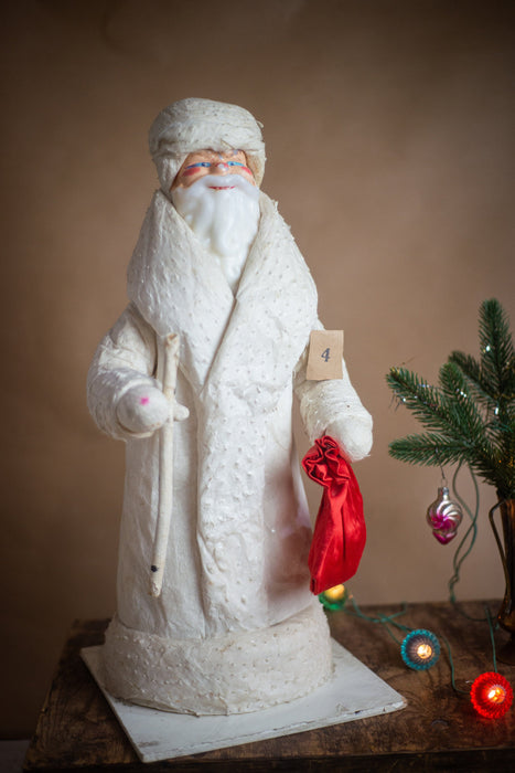 21" Spun cotton vintage Santa Claus figurine in a white coat