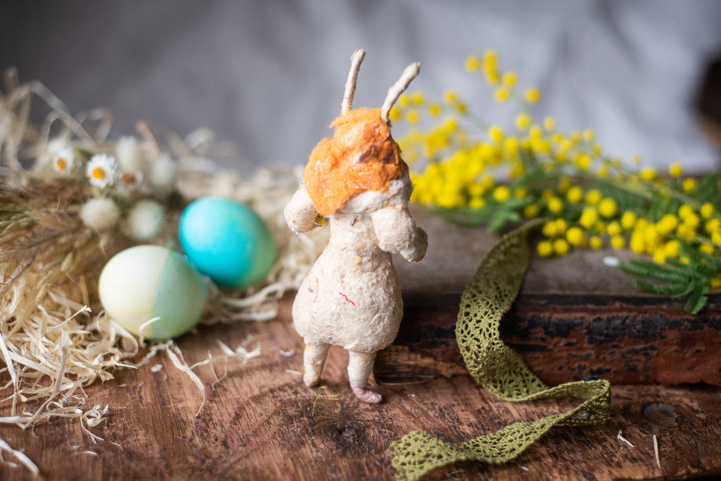Spun Cotton Easter Bunny Figurine, Vintage Inspired
