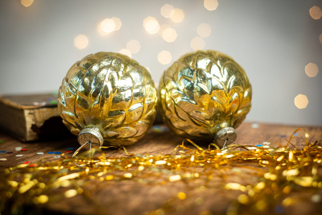 Vintage Artichoke Glass Ornament, Large Gold 1970s USSR