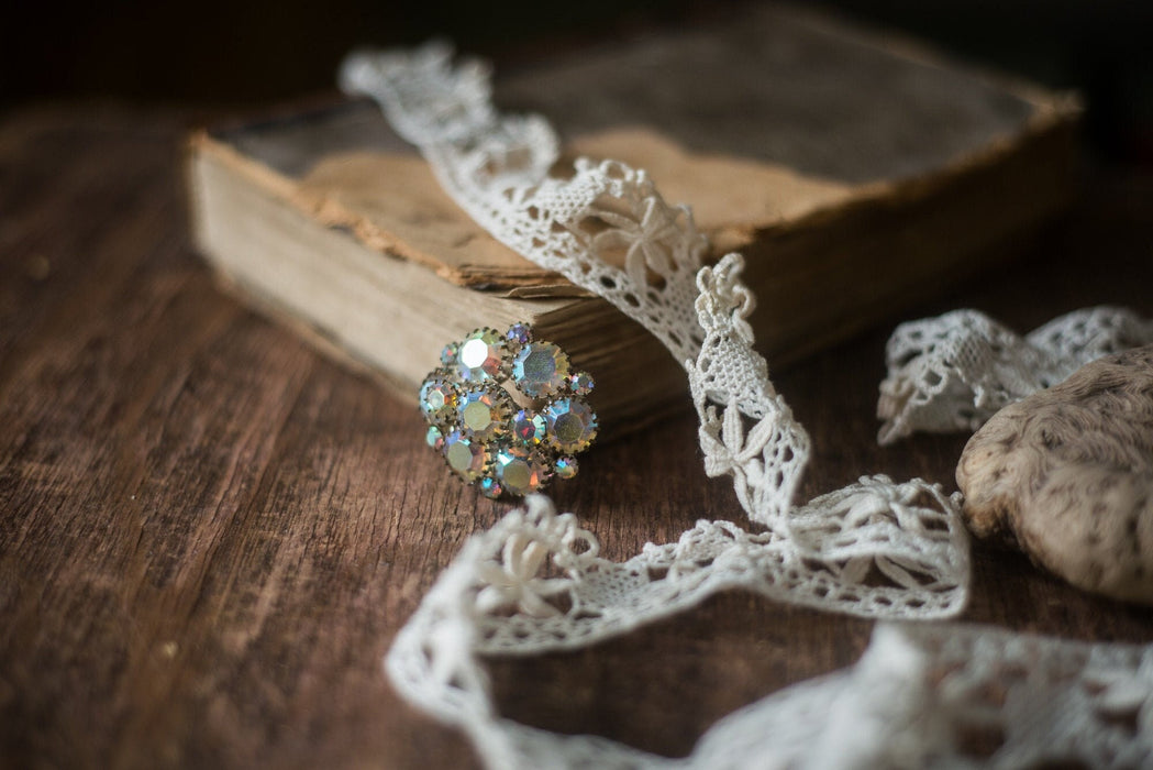 Crystal brooch, rhinestone 1970s jewelry