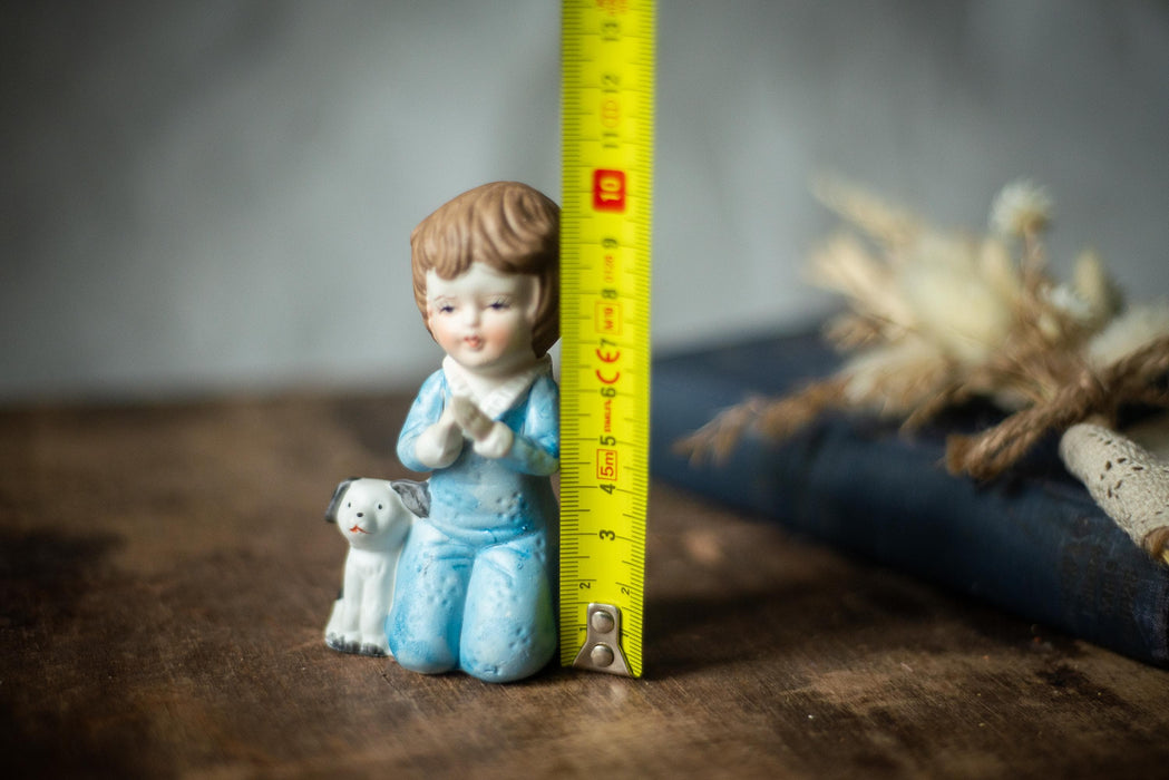 Vintage Bisque Porcelain Figurine, Praying Boy With Puppy, Germany