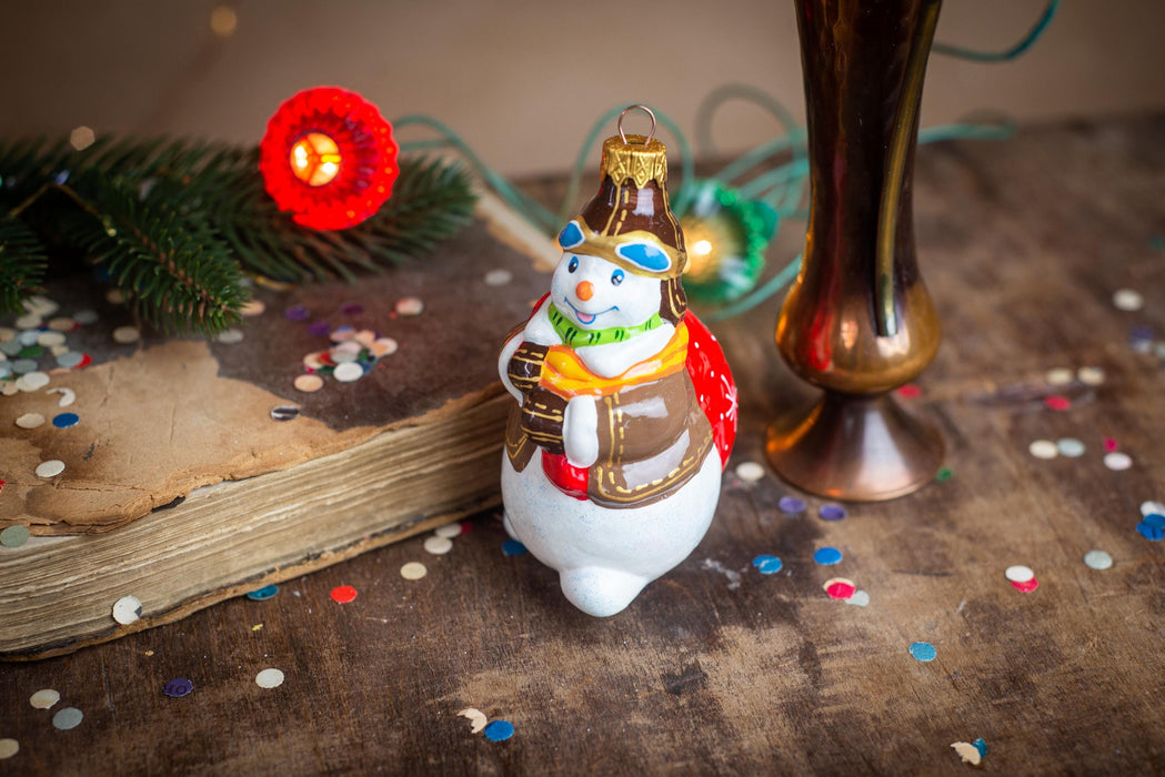 Snowman Pilot Glass Ornament, Vintage Christmas Tree