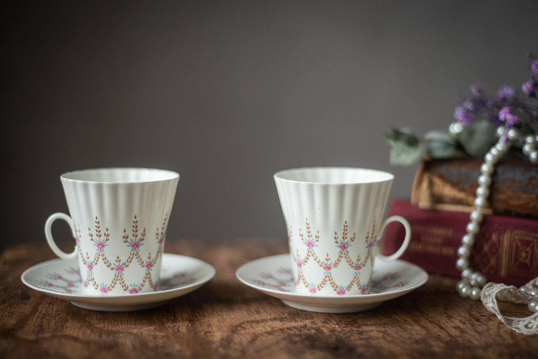 Vintage bone china coffee set, Porcelain cups and saucer