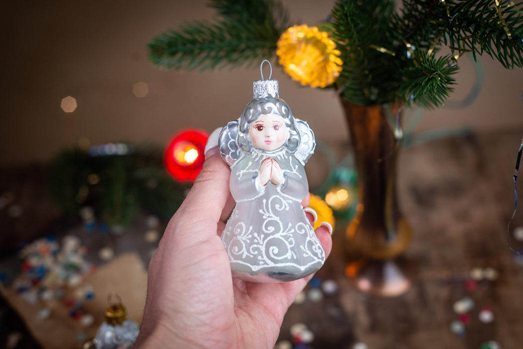 Vintage Glass Angel Ornament, White Christmas Tree