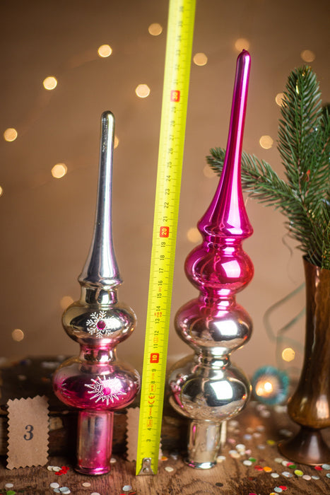 Vintage Pink Glass Christmas Tree Topper – 1970s, 29 cm