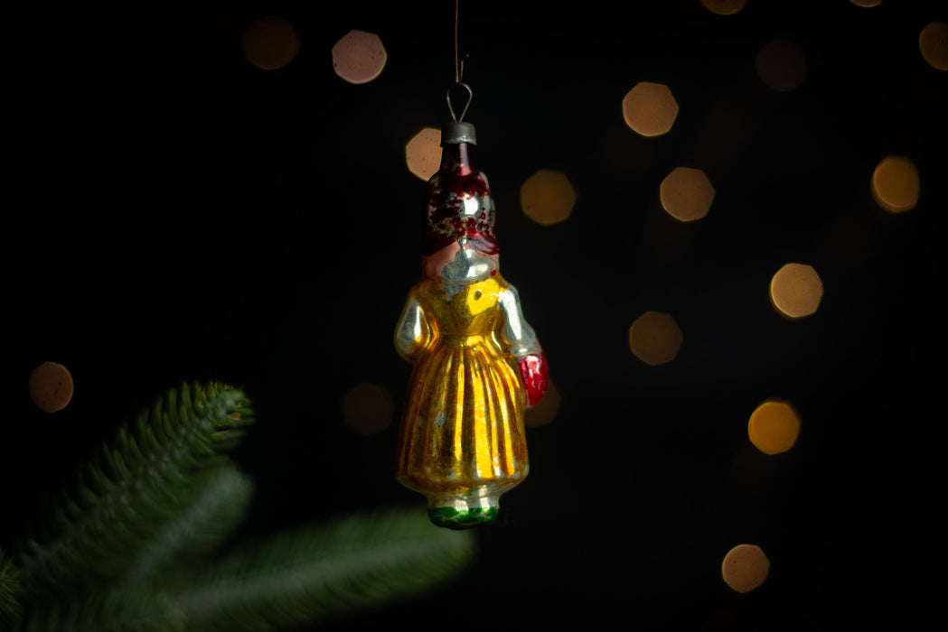 Vintage Red Riding Hood Christmas Ornament, Soviet Blown