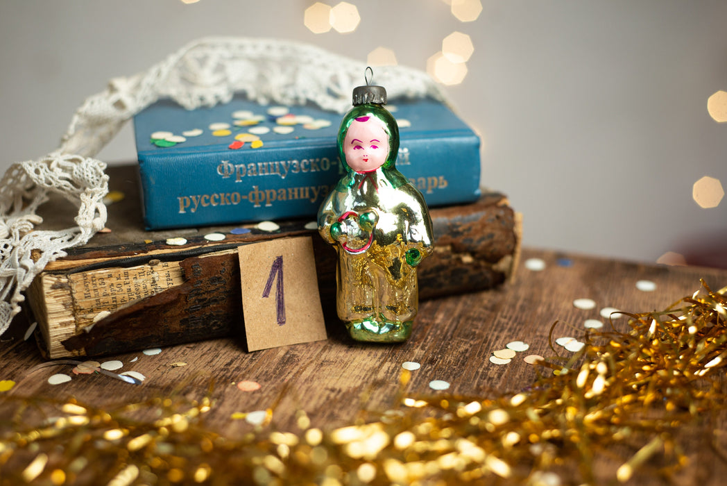 Vintage Baby Christmas Ornament, Glass Clip-On Tree