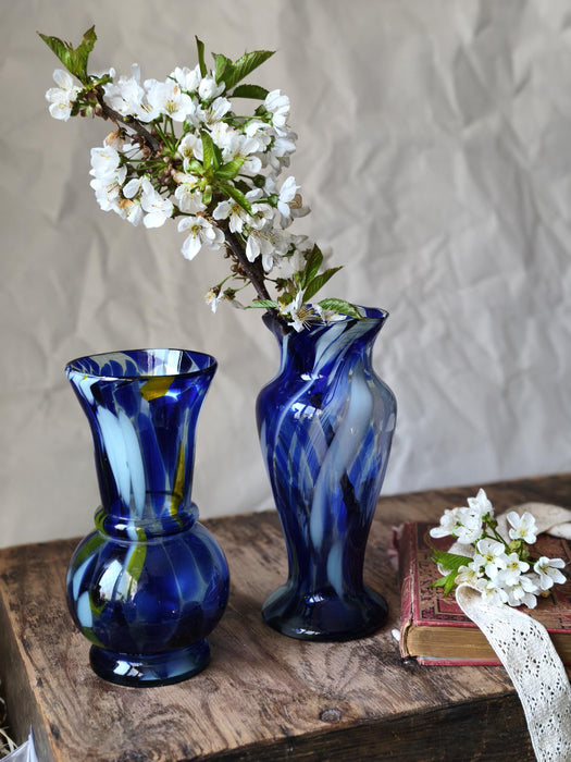 Vintage Murano Style Glass Vase, Cobalt Blue Art Glass, 1970s Bud Vase