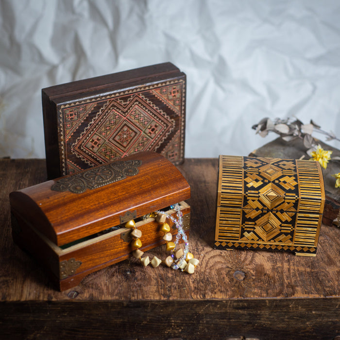 Vintage Wooden Jewelry Box, 1970s Ukrainian Mosaic Box