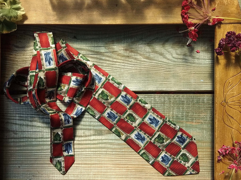 Vintage Silk Ties, Red Floral & Striped Neckties, Retro Mens Accessories, Classic 90s Style