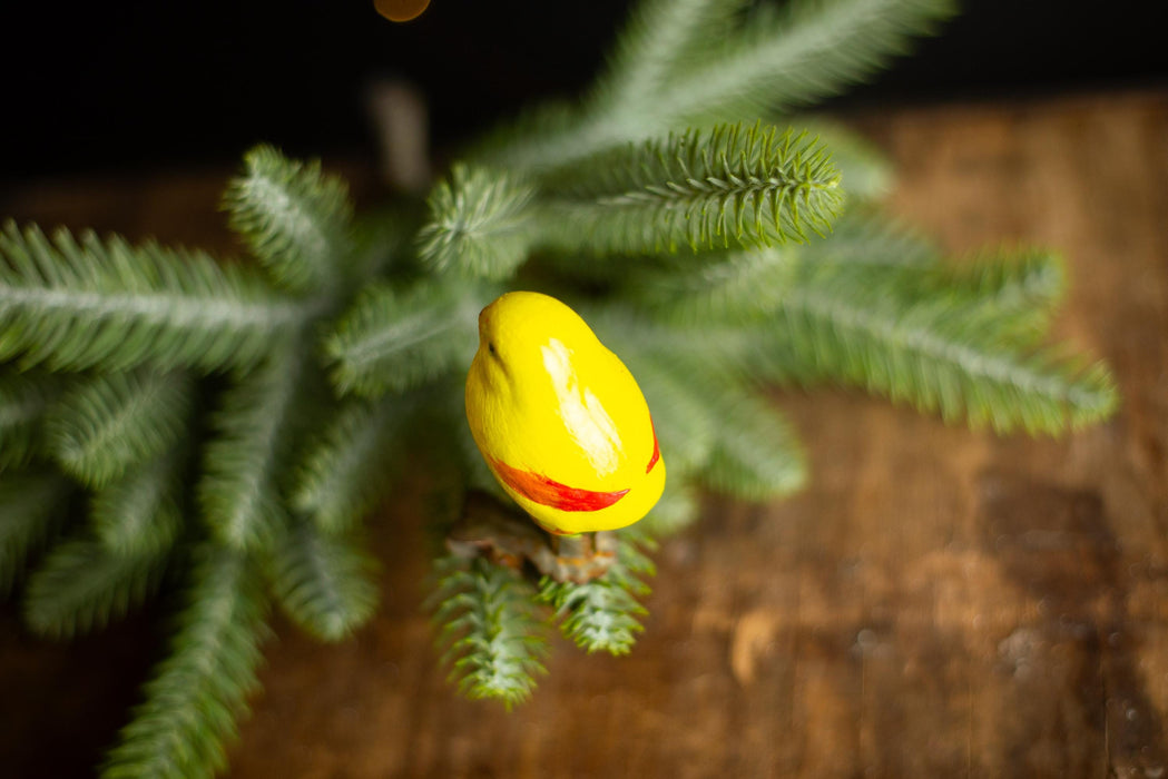 Vintage Yellow Bird Ornament, Restored Glass Xmas