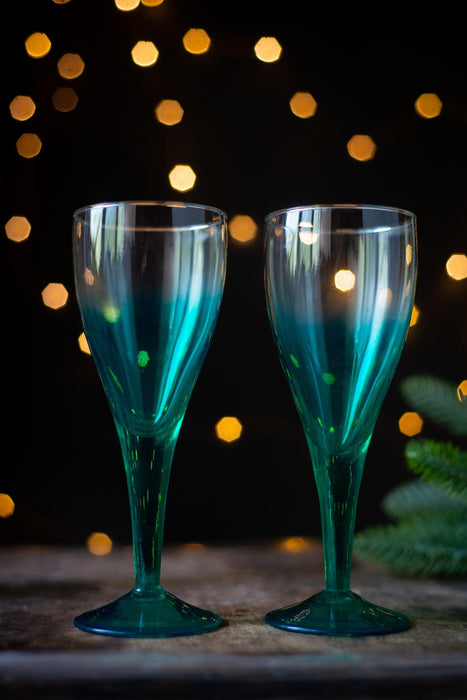 Vintage Green Champagne Flutes – Set of 2