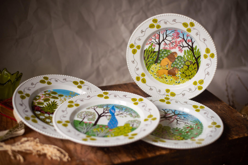 Paradies Porcelain Plate Set – Vintage German Porcelain, Hand Painted Peacock Bird Design